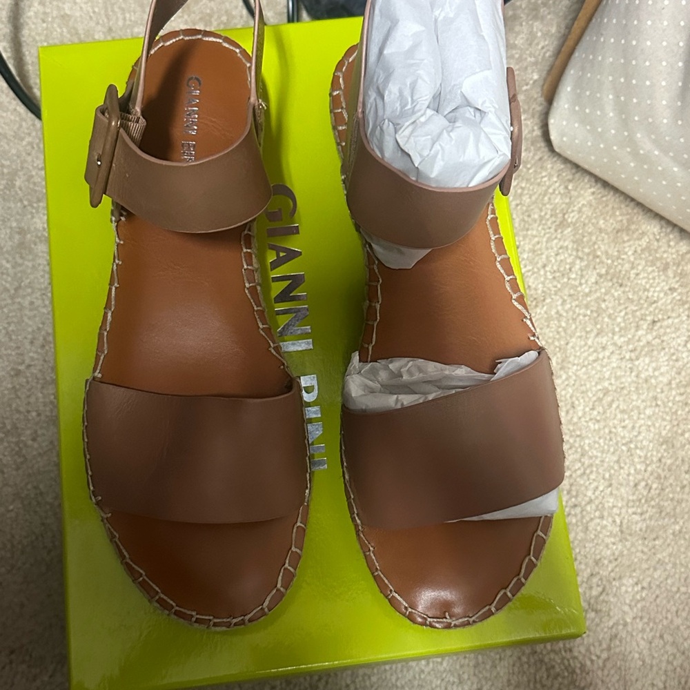 Gianni Bini Brown Espadrille Platform Sandals with Ankle Buckle - Picture 2 of 3